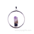 Amethyst Cluster Circle Round Pendant Plated Silver